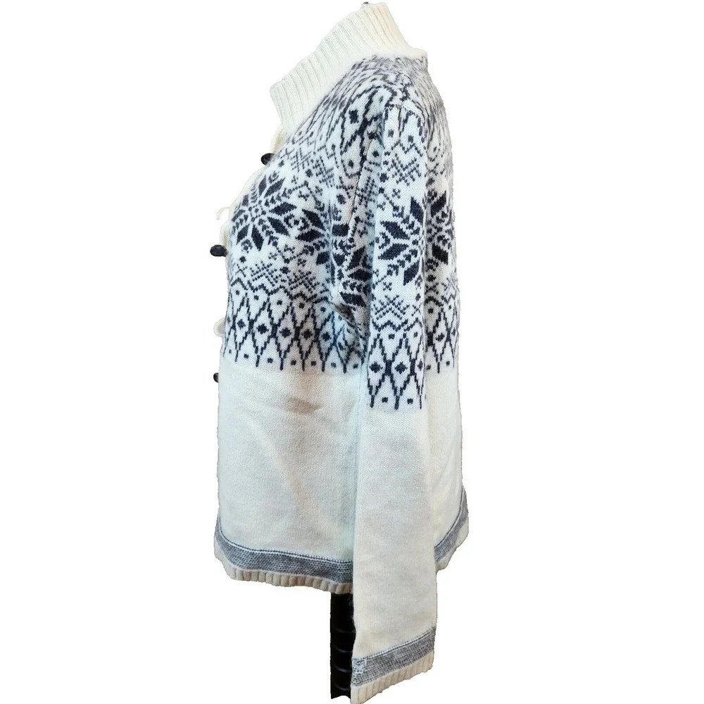 Obermeyer Fair Isle Cardigan Sweater Womens Medium Lambswool Ivory‎ Y2K Top Vtg